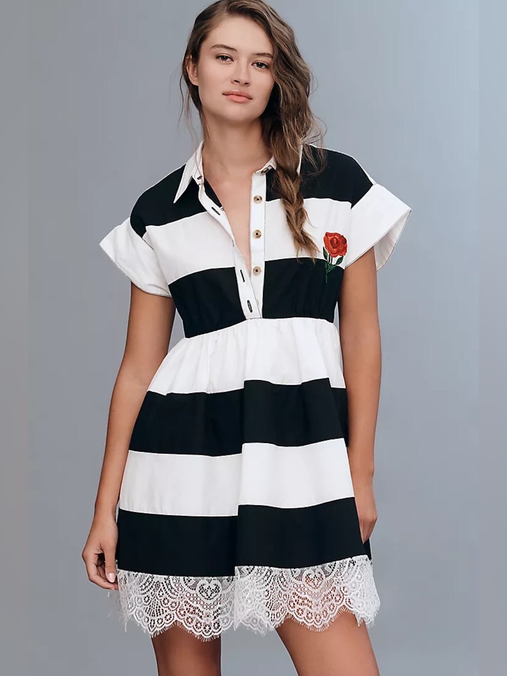 Anthropologie Maeve Rugby Short Dress with Short Sleeves and Flare Size Xs